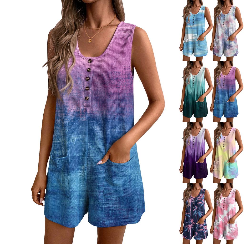 Women's Jumpsuit Summer Shorts Loose With Pockets Casual Beachwear Resort Wear