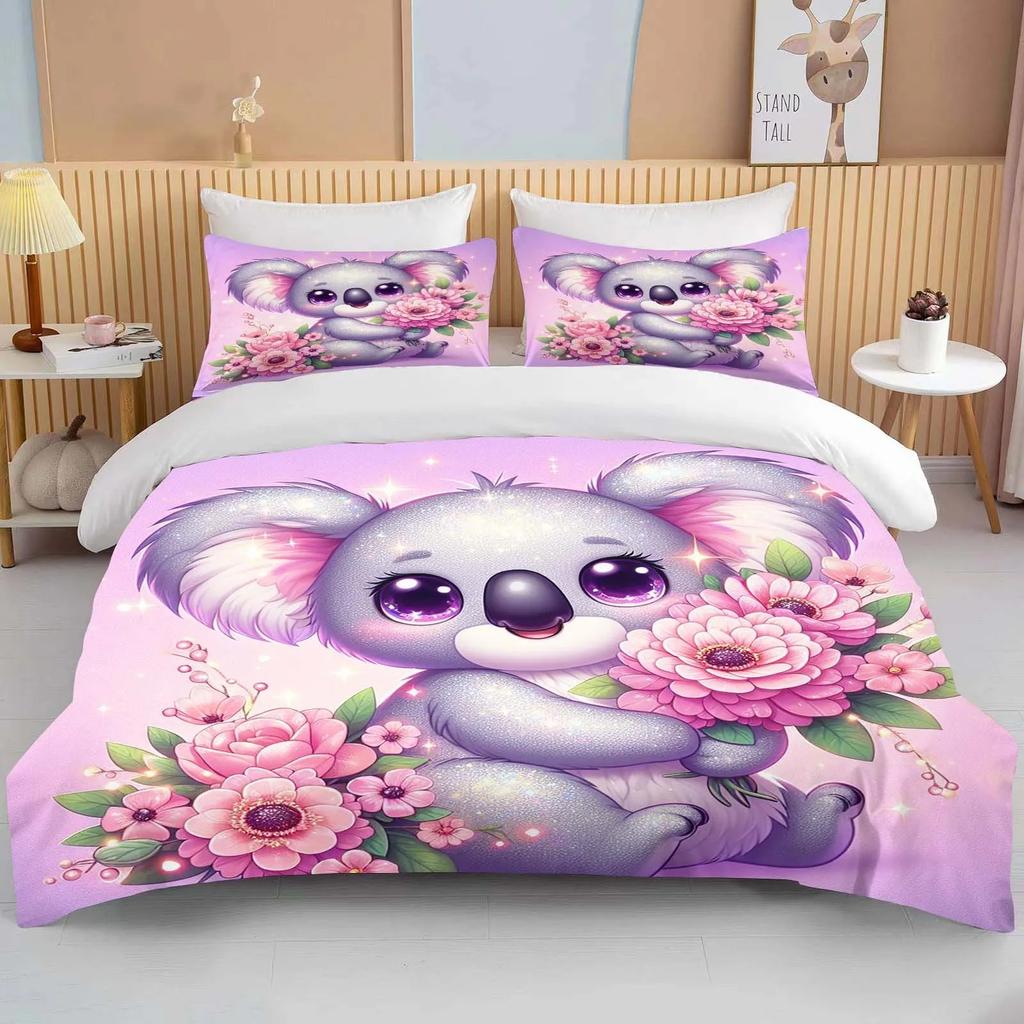 Cartoon Koala Print 2/3PCS 1Quilt Cover 1/2Pillow Cases Bedding Set Duvet Set Comforter Bed Set Queen King Size Home Textile