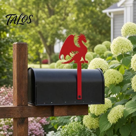 Talos Metal Mailbox Flag Replacement, Decorative Dragon Stake Sign, Winged Shape Ornament for Outdoor Mail Box Decoration