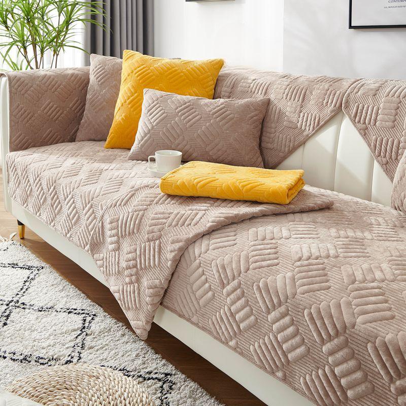 Nordic Sofa Cushion Simple Modern Crystal Velvet Non-Slip Cushion Fabric Winter Short Plush Thickened Sofa Cover Slipcover