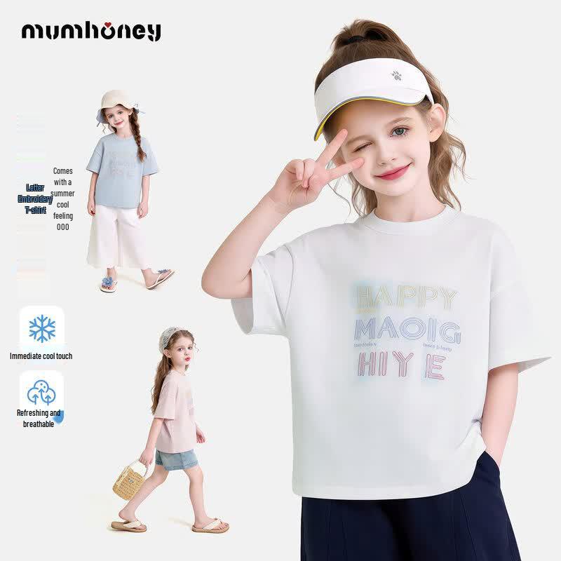 Girls Casual Round Neck Short Sleeve T-Shirt 140