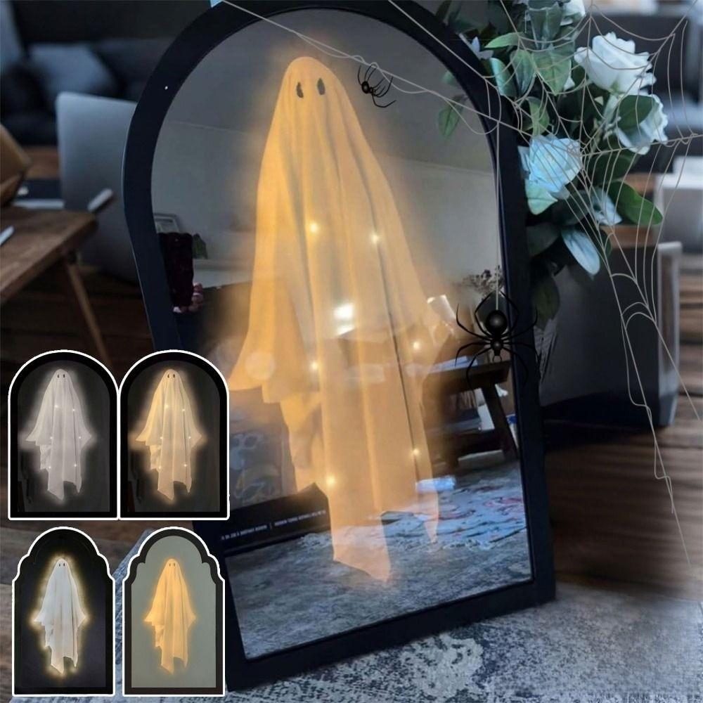 Thickened Halloween Ghost Mirror Night Light Plastic Spooky Scary Ghosts Table Mirror LED Ghost Hologram Mirror Decorations