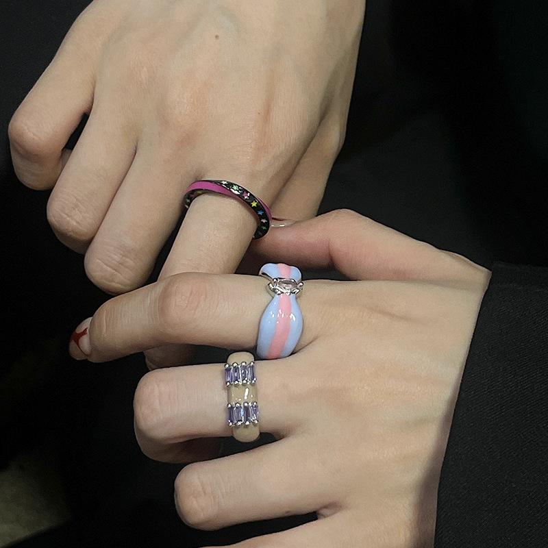 Süßer Cooler Stern Dopamin Tropfen Glasur Offener Ring Kalter Wind Schleife Premium Gefühl Ring