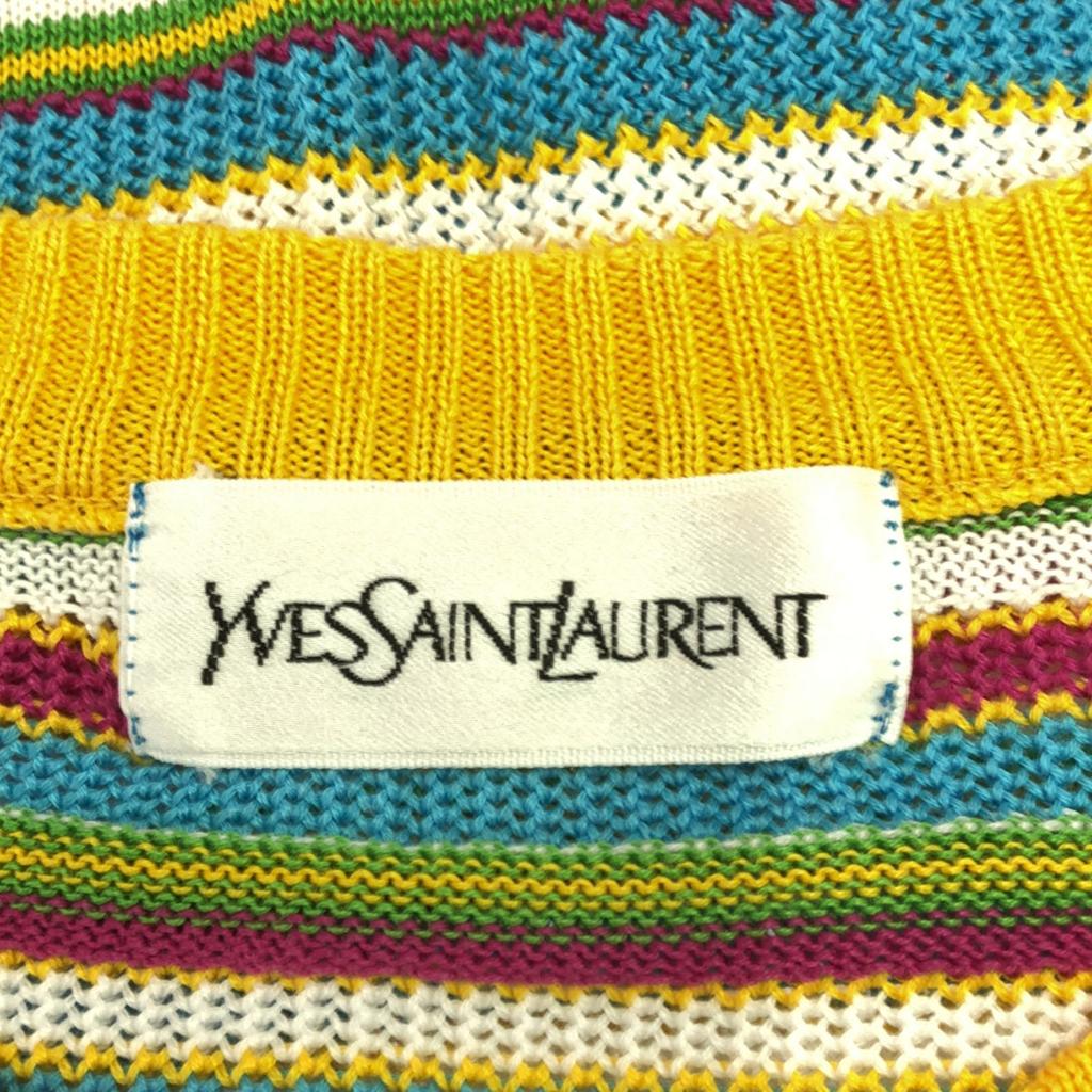 YVES SAINT LAURENT 90s Old Border Pattern Long sleeve Cotton knit cardigan Women Used