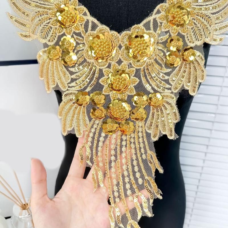 Unique Gold Embroidery Collar Appliques Sequined Collar Corsage For Women Various Clothes Decorative Removable Collar