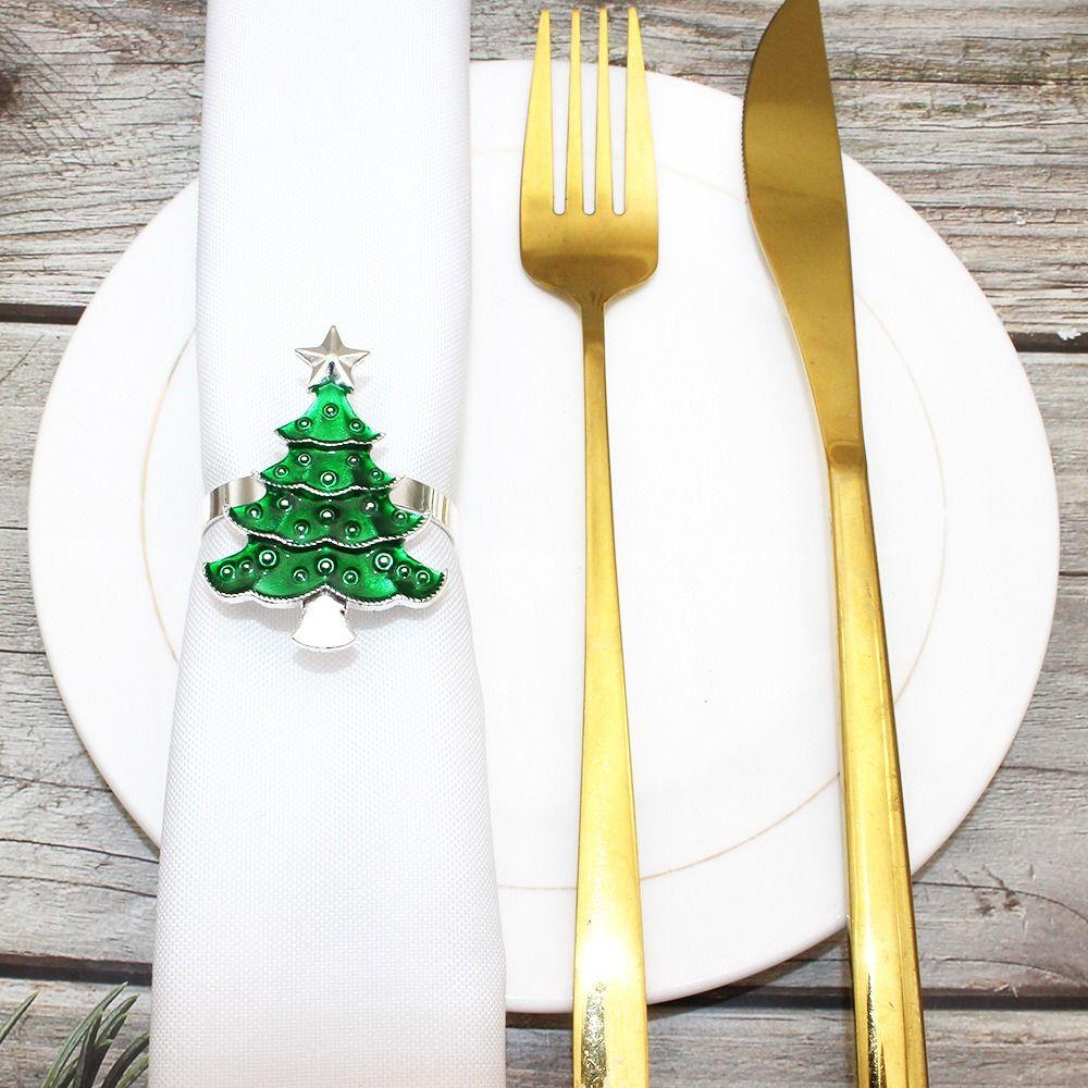 Circle Green Tree Napkin Buckle Metal Tissue Ring Party Supplies Christmas Tree Napkin Ring Xmas