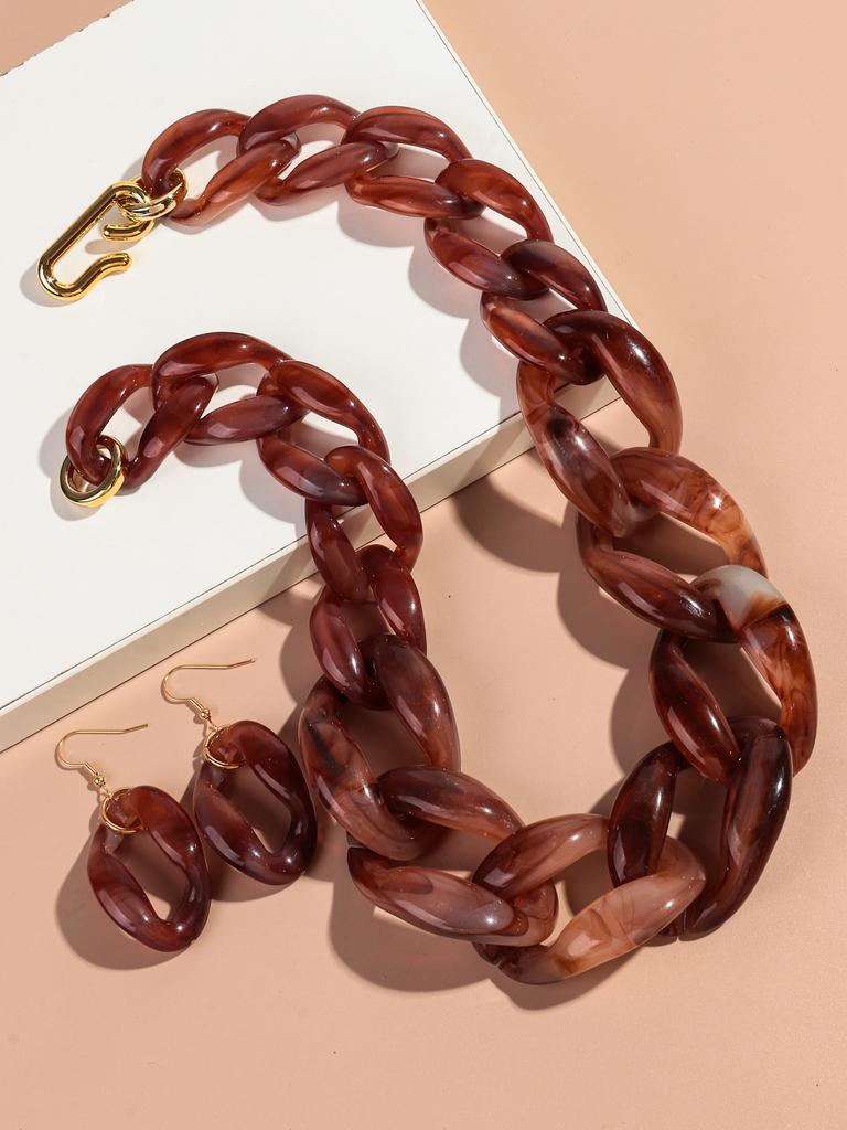 Trendy Acrylic Big Chunky Chain Necklace Set for Women Man Statement Colorful Resin Link Earring Choker Exaggerated Jewelry Gift
