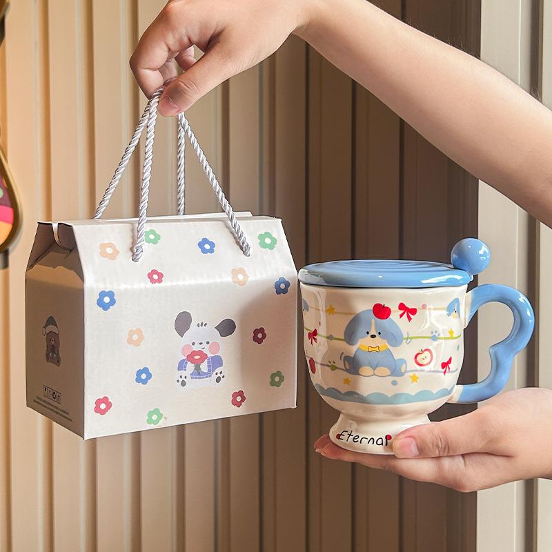 Dárkový hrnek na kávu s kresleným štěnětem, dívčí hrnek na pití vysoké hodnoty, pár, dárková krabička na festival Qixi