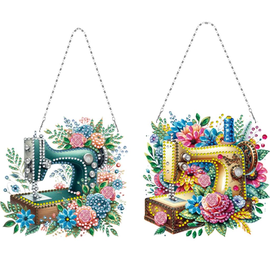 2pcs Sewing Machine Theme 2D/Flat DIY Hanging Diamond Art Kits Diamond Painting Set Diamond Art Pendant Wall Door Decoration