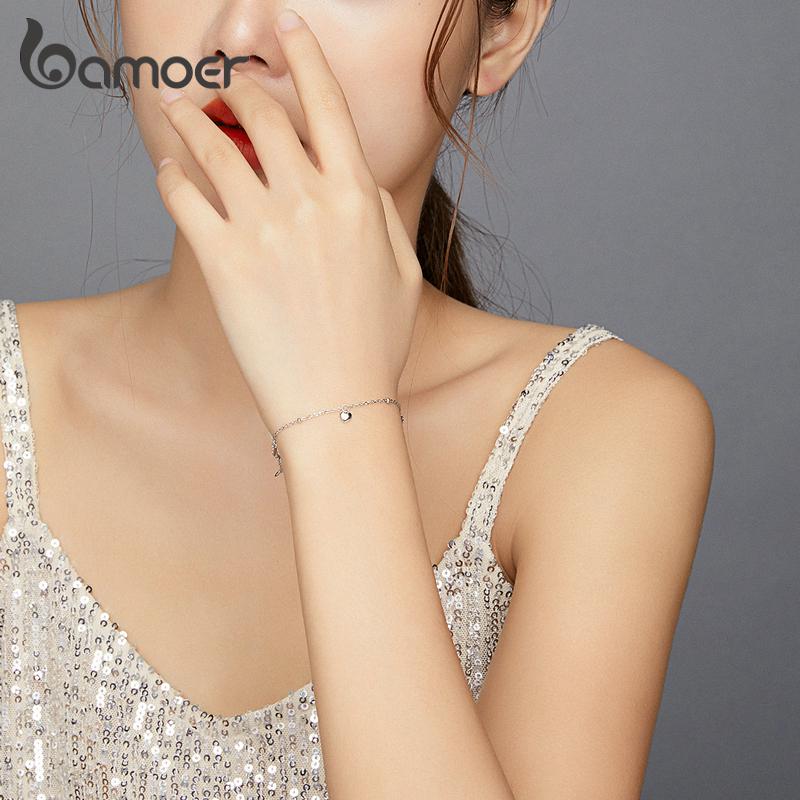 BAMOER Genuine 925 Sterling Silver Classic Heart-shaped Loving Heart Bracelet For Women Simple Design Jewelry