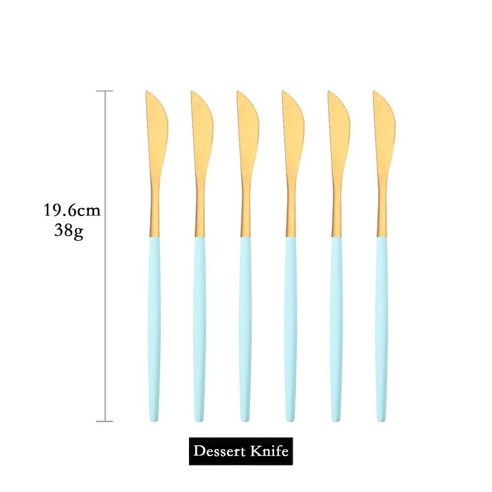 6pcs Dinnerware Matte Mint Green Gold Stainless Steel Flatware Knife Dessert Fork Spoon Party Home Kitchen Tableware Silverware Set