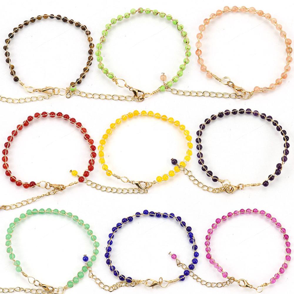 Personalized Handmade Gold Wrapped Agate Bead Crystal Bracelet Women'S Adjustable B75