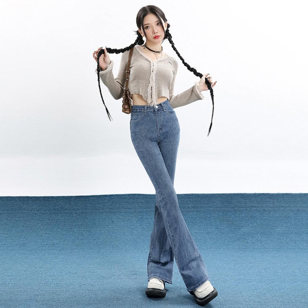 Retro Versatile Horn Small Man 2025 Autumn and Winter New Fashion Elastic Slim High Waist Skinny Jeans