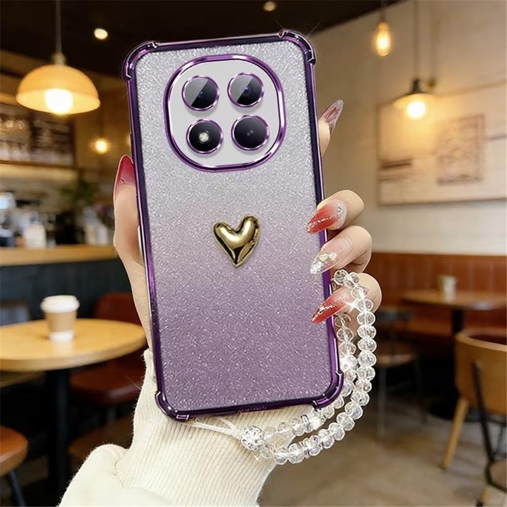 3D Love Heart Crystal Chain Phone Case For iPhone 17 Air 16E 17 16 15 14 13 12 11 Pro Max Glitter Shockproof Soft Silicone Cover