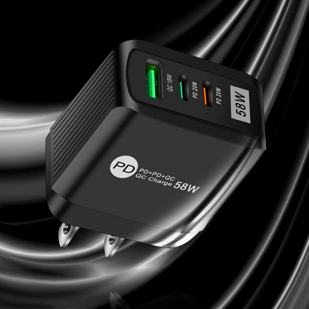 Luminous 58W Fast Charger: Dual Fast Charge 2PD + QC3.0 USB for Mobile Phones, Certified PD Charger