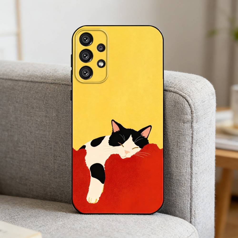 

C-Cute Black White Cat Phone Case For Samsung S25,S24,S21,S22,S23,S30,Ultra,S20,Plus,Fe,Note,10,9,5G Black Cover Samsung S23plus5G