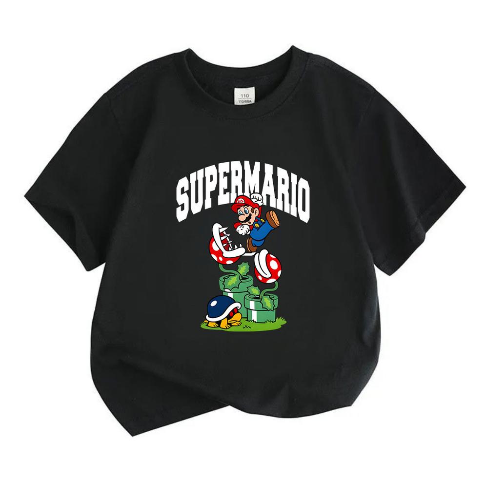 Kids Boys Girls 100% Cotton Crew Neck Short Sleeve T-Shirt, Cute Cartoon Game Character Print Casual Tee for Children Daily Wear Summer Tops