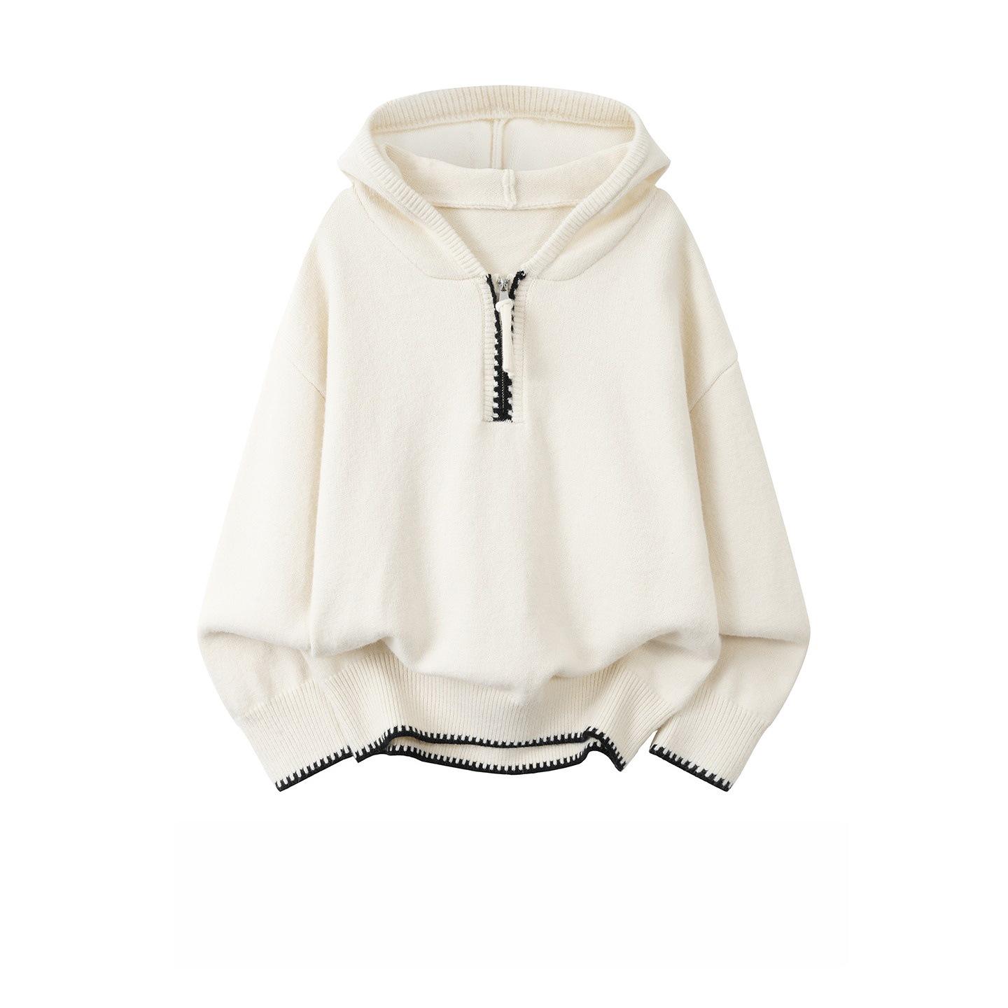 

Unisex Korean Style Half-Zip Knit Hooded Sweater - Trendy, Casual, Loose Fit L абрикосовий