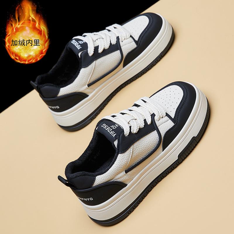 Versatile Platform White Shoes Women's 2025 New Real Soft Leather Campus Height-increasing Moral Training Shoes Fashion Trend Board Shoes