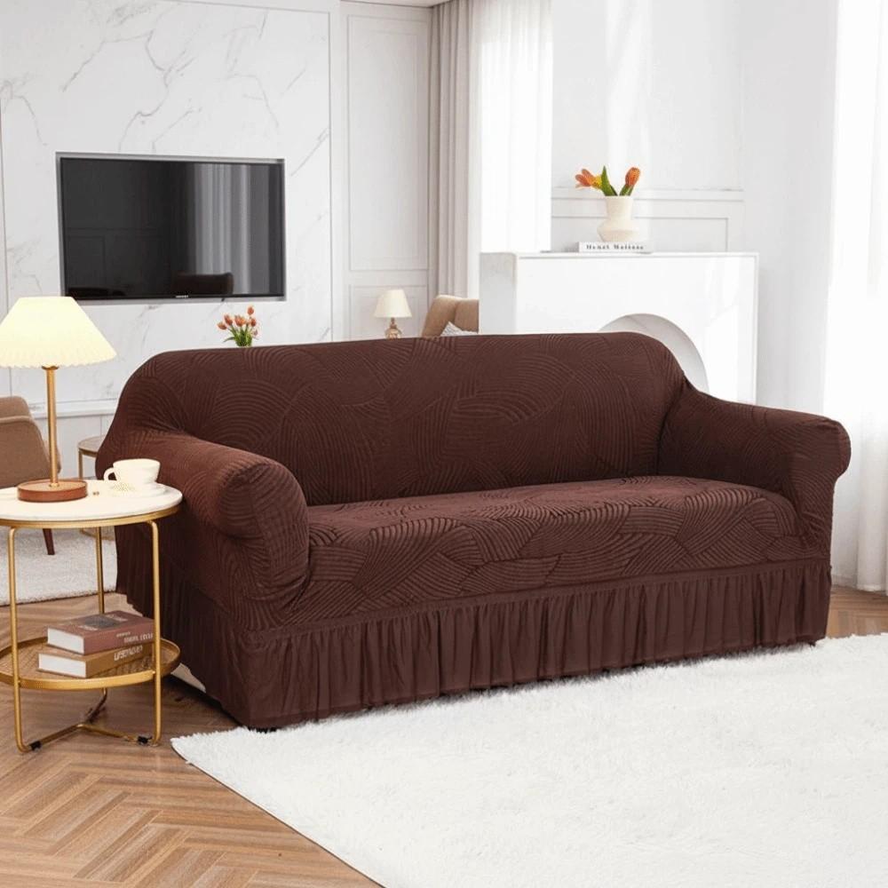 Jacquard Design Sofa Cover Removable Stretch Fabric Couch Cover Skirted Design Elastic Edge Sofa Slipcover Living Room