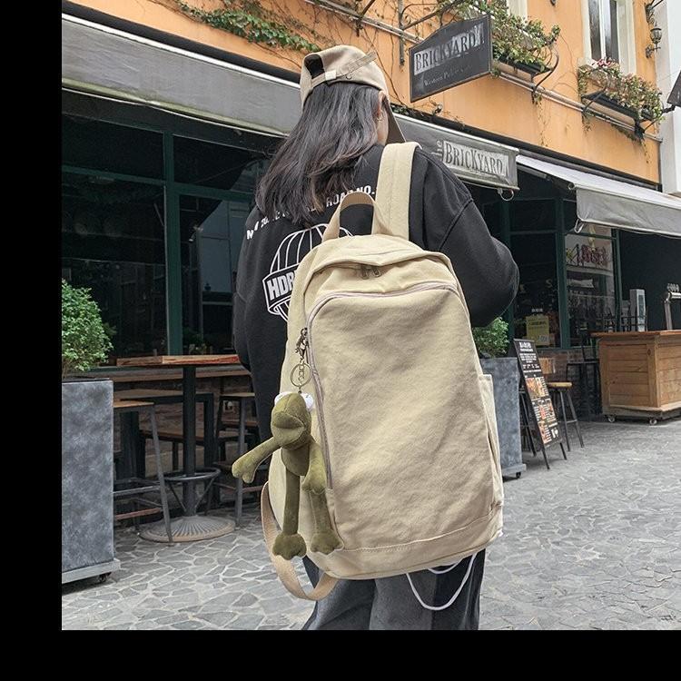 Schoolbag Canvas Backpack Female Harajuku Simple Large Capacity High School College Student School Bag Mori Travel Textured Backpack
