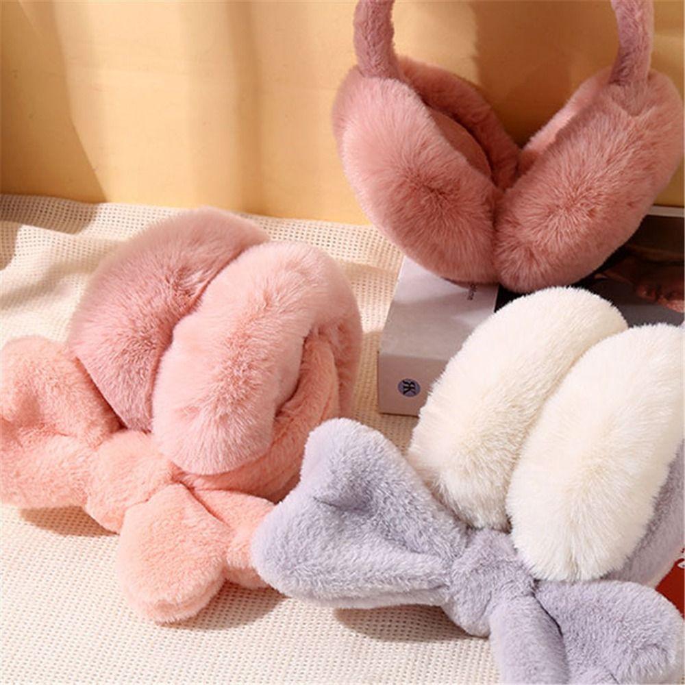 Outdoor Bowknot Warm Earmuffs Plush Foldable Ear Muffs Cute Winter Ear Warmers for Women