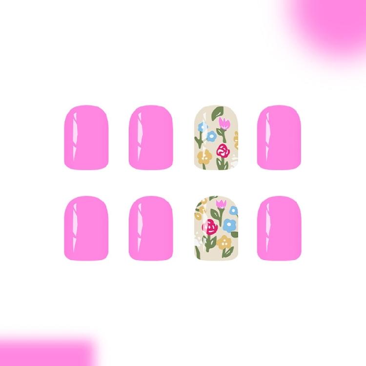 Pack of 24 Plastic False Nail Floral Dot Gradient Design Reusable Artificial Nail for Women Autumn Winter Fashion
