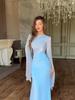 2025 Spring Socialite Slimming Spliced Glass Yarn Long Sleeve Satin Dress