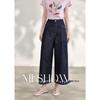 Women's Retro Embroidered Faux Denim Wide-Leg Cropped Pants