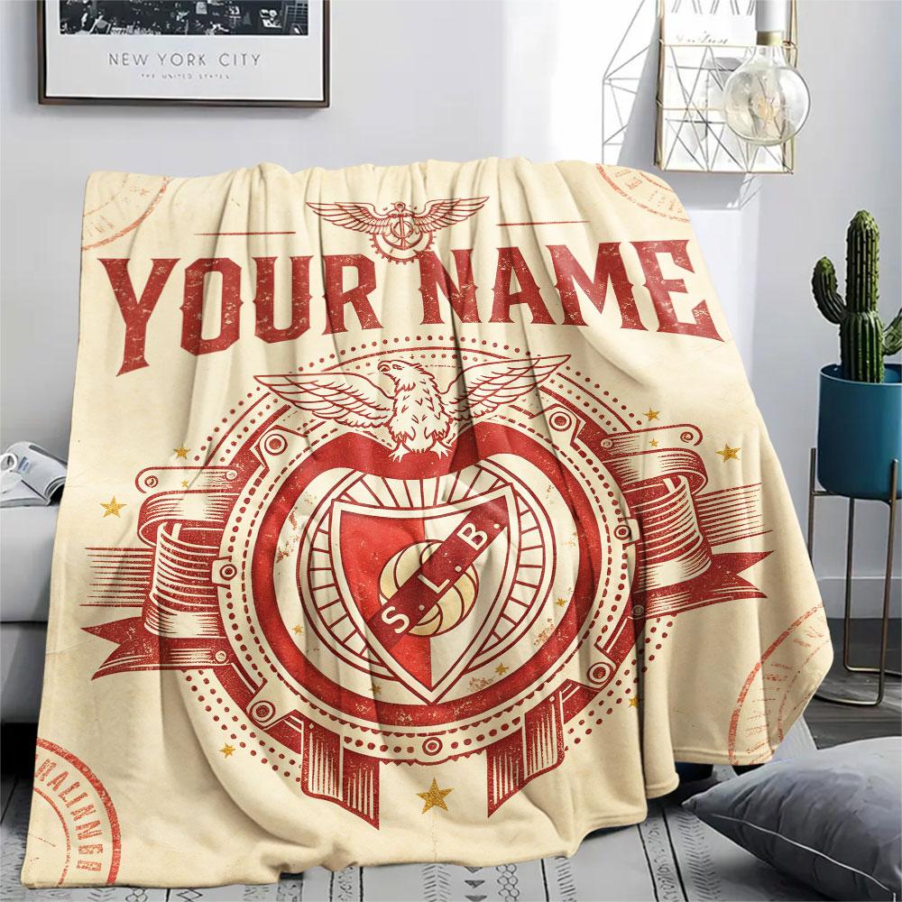 Custom Name,S.L. Benfica Printed Flannel Blanket, Soft Throw for Bedroom Sofa, Washable, Christmas Present, Great Gift.