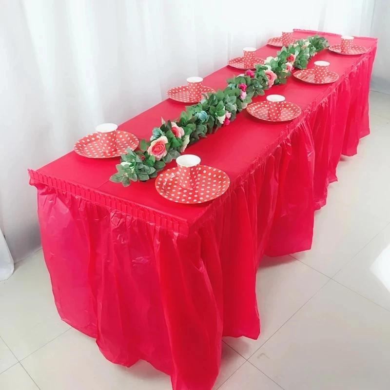 Disposable Table Skirt Plastic Party Desk Skirt Solid  73x420cm Table Cover for Birthday Party Wedding Festival Decoration