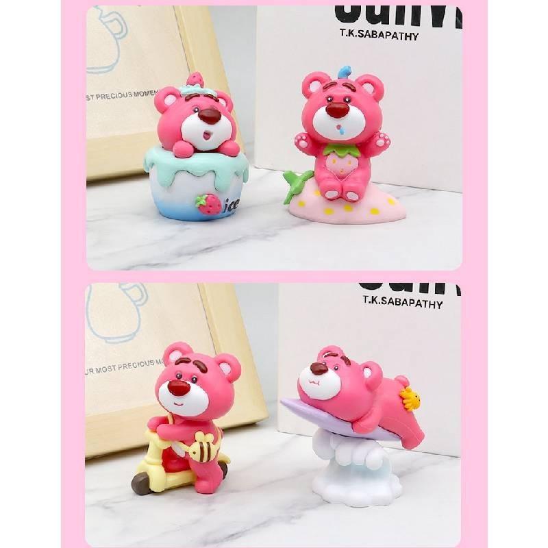 Cute Strawberry Bear Dessert Beach Party Butt Bear Toy Model Twist Egg Figurine
