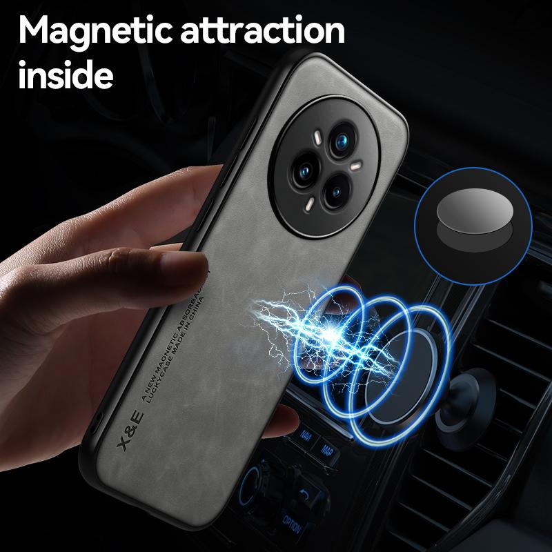 Luxury Leather Shockproof Phone Case For Realme 14 Pro 5G Car Magnetic Holder Cover for Realme 14 Pro+ Realmi 14Pro Plus Fundas