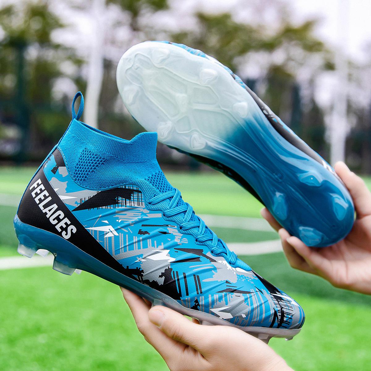

2025 new high-top football shoes men s fly-woven breathable socks professional training sneakers foreign trade broken nail football shoes 35