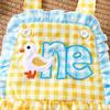 Baby Girl Cute Duck Patch Embroidered Plaid Romper - 1st Birthday Crawling Suit