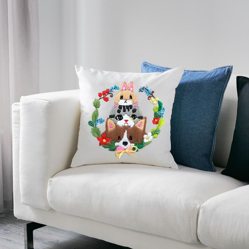 4pcs Cotton Linen Animal Styling Embroidery  Fabric  Kit Diy Material Package 20cm Bamboo Embroidery