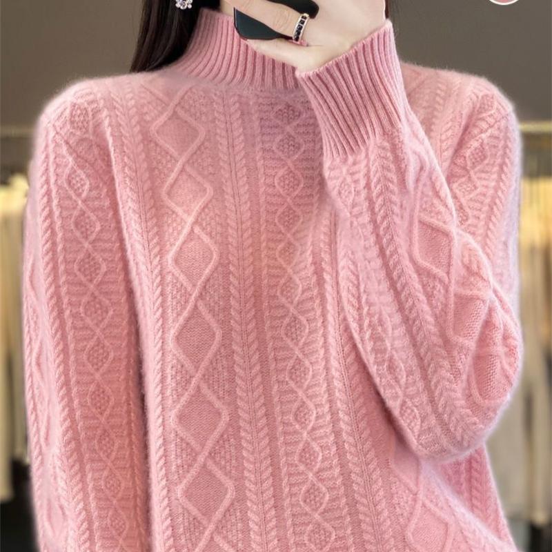 Kadın Kazak Sonbahar Kış Kazak Kalın Merino Yünlü Balıkçı Yaka Rahat Kaşmir Örgü Kazak Kore Moda Üstleri