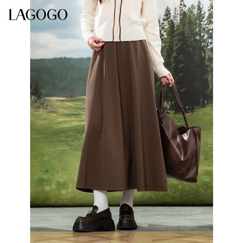 LAGOGO 2025 New Collection Elastic High Waist A-Line Skirt M
