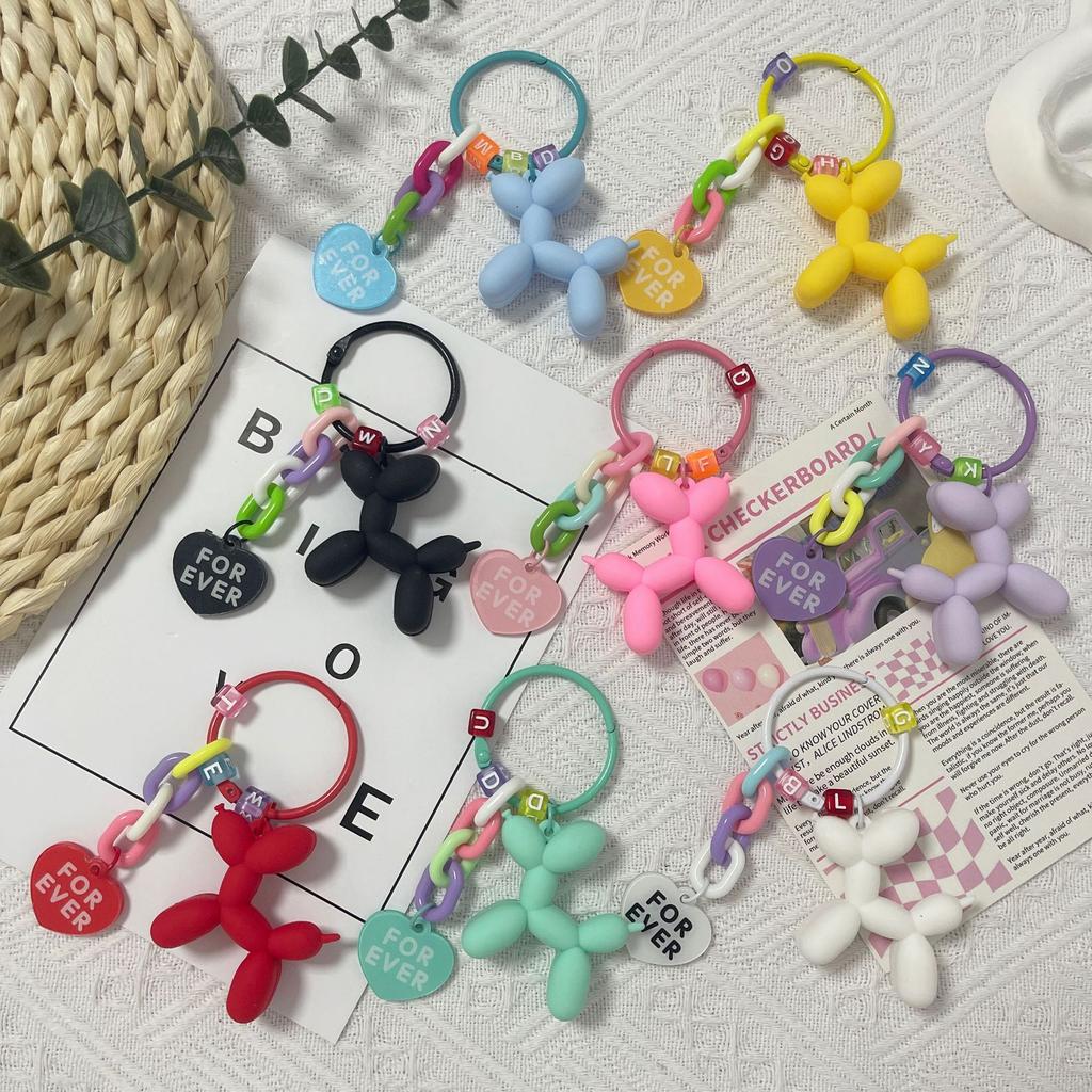 Balloon Dog Car Key Chain Pendant Internet Celebrity Love Accessories Bag Hanging Decoration Girl's Small Gift