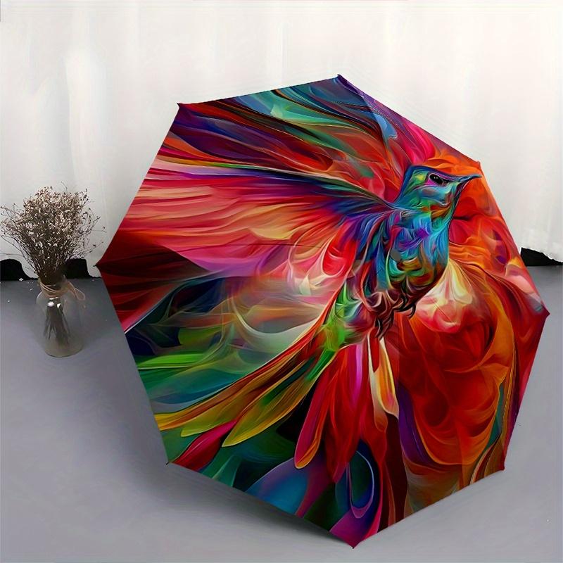 1pc Whirling Colors Hummingbird's Dance Pattern Automatic Umbrella is Fashionable and Good-Looking, Suitable for Travel and Daily UseC104