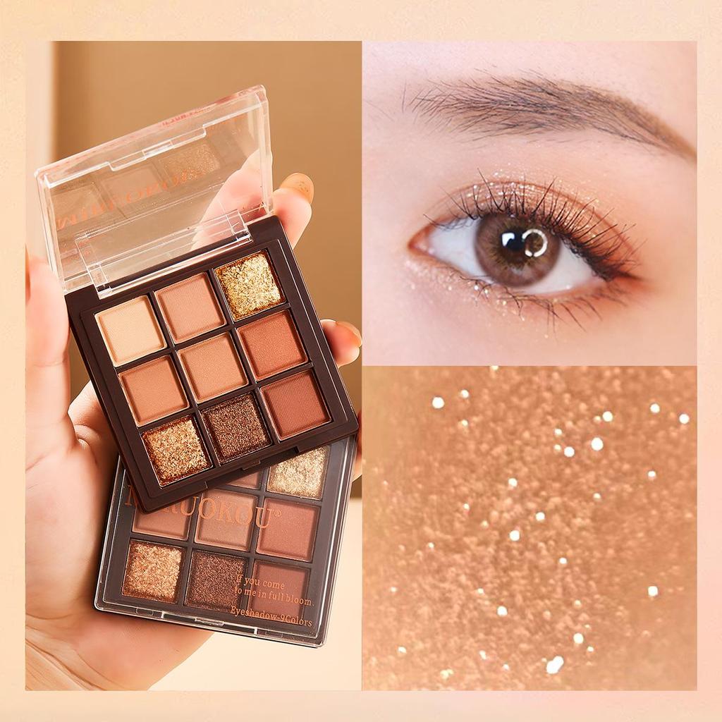 Mijoqo Earth Tones: 9-Color Chocolate Eyeshadow Palette with Matte, Shimmer, and Glitter Shades for Brightening Students' Eye Makeup.