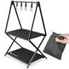 RAKUGEAR Foldable Outdoor Rack Can Be Hung with Hooks Lightweight Load Capacity 40kg Black Includes Dedicated Storage Bag - - 1.2kg - - -