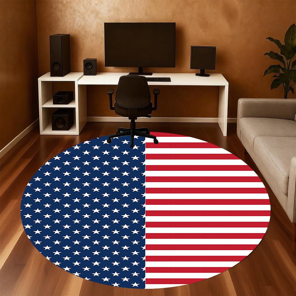 1pc American Flag Round Chair Mat Area Rug - Non-Slip, Floor Mat for Office, Bedroom, Home Decor Christmas Gift-1002367