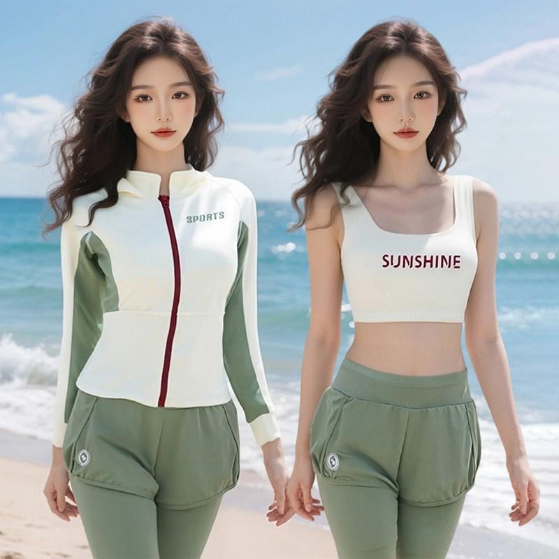 Womens 3-Piece UV Protection Rash Guard Set Long Sleeve Pants Bikini Top Quick Dry Snorkeling Surfing Dive Suit