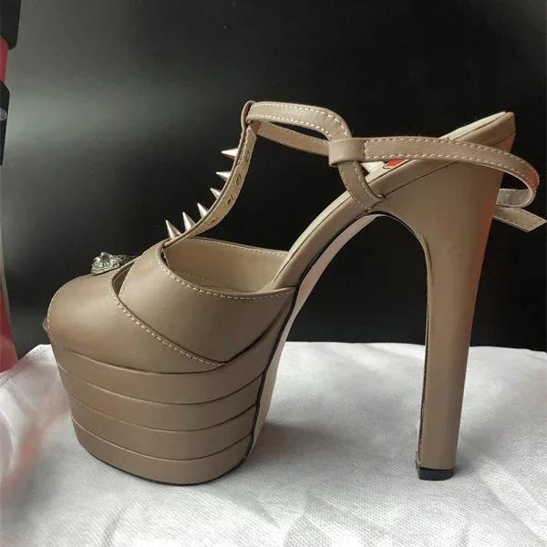 Fashion Brand Sexy Rivet 16cm High Heel Sandals Platform Party Wedding Ball T-stage Women Shoes High Quality Large 43summer Female Shoes