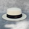 Simple And Fashionable Sticker, White Wool Woolen Flat Hat, Women'S Autumn And Winter Travel, Elegant Retro Wide-Brimmed Top Hat Shows Small Face