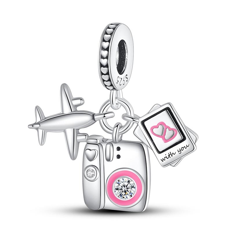 Pink Series Original Copper Charm Bead Travel Airplane Pendant Fit Original Bracelet Necklace For Women Diy Gift