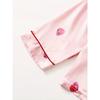 Strawberry Pattern Satin Long Sleeve Tops & Pants Pajama Set for Valentine's Gifts