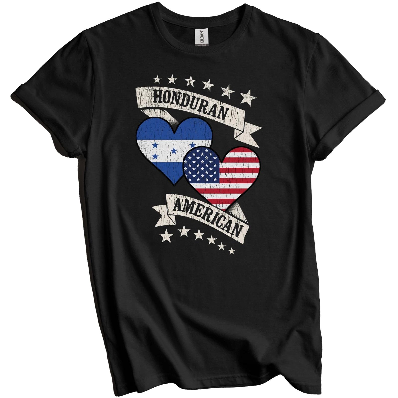 Honduran American Heart Flags Honduras USA T-Shirt - Honduran Gift S