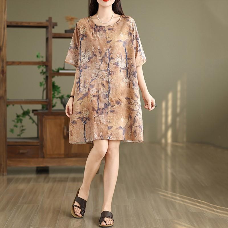 Short sleeve Plus size Cotton vintage floral new in dresses for women casual loose mini summer dress
